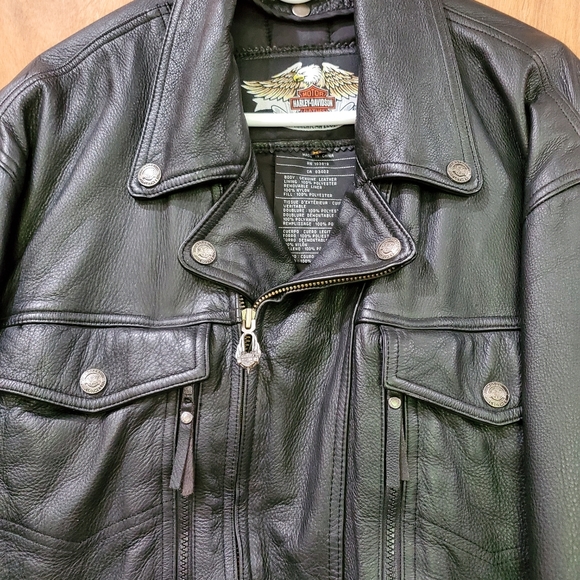 HARLEY-DAVIDSON BLACK LEATHER MOTORCYCLE JACKET HEAVY DUTY MEN SIZE XL - Picture 11 of 16